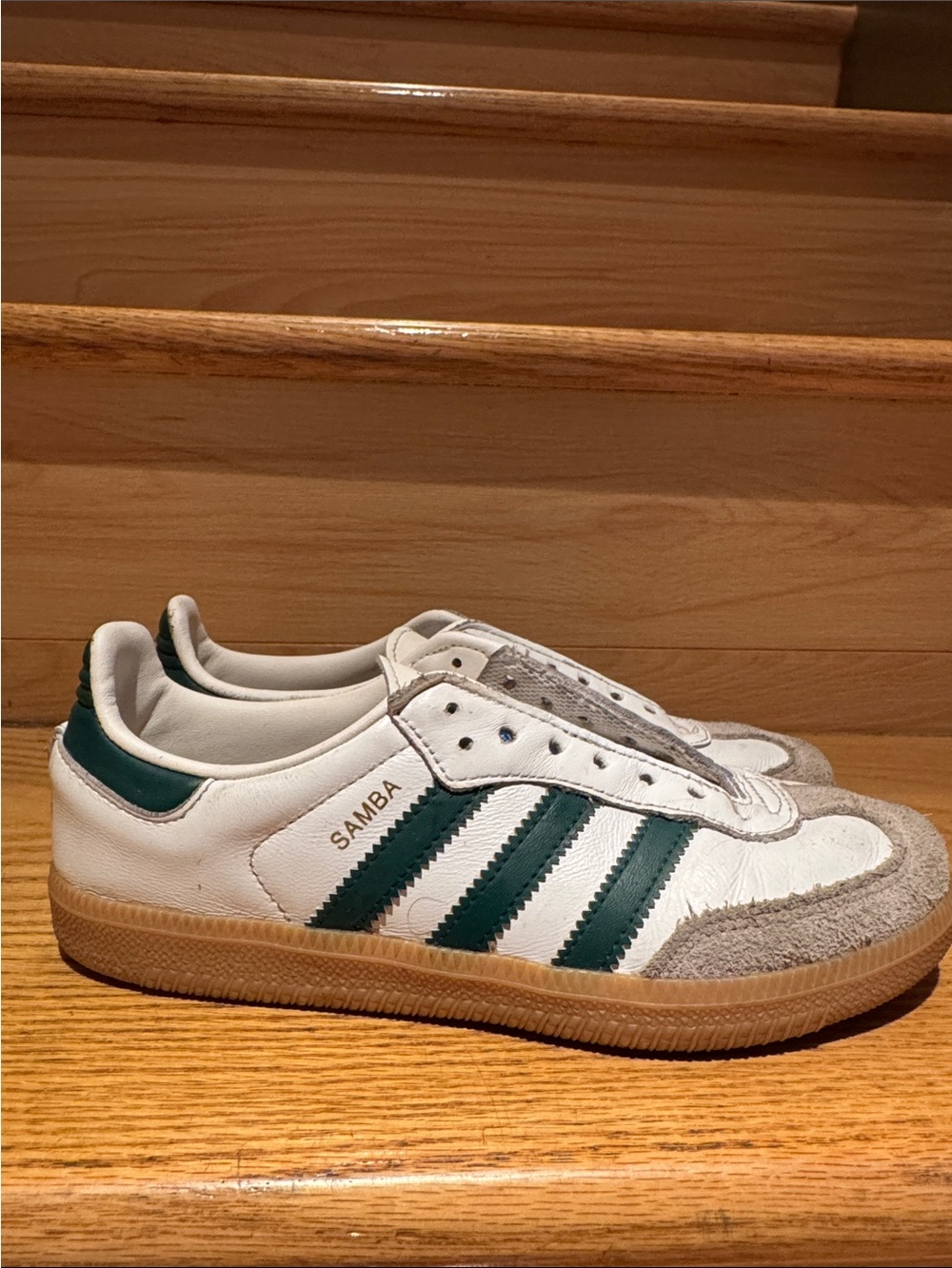 adidas Samba Sneakers in White & Dark Green with Gum Sole